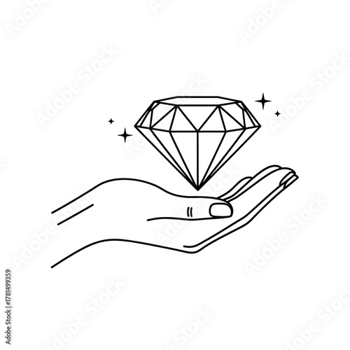 Hand Holding Floating Diamond – Luxury, Value, and Elegance Line Art Illustration