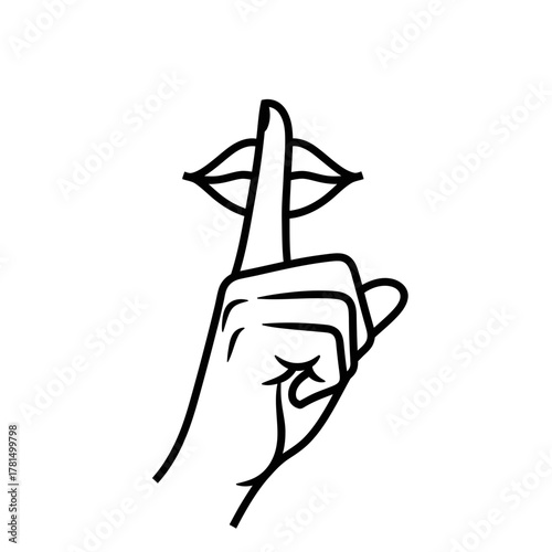 Silent Gesture Hand with Lips – Minimalist Line Art of Secrecy and Calm Expression