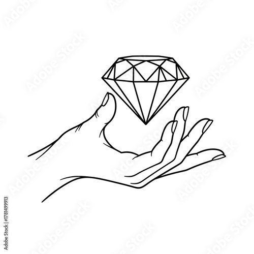 Hand Holding Floating Diamond – Luxury, Value, and Elegance Line Art Illustration
