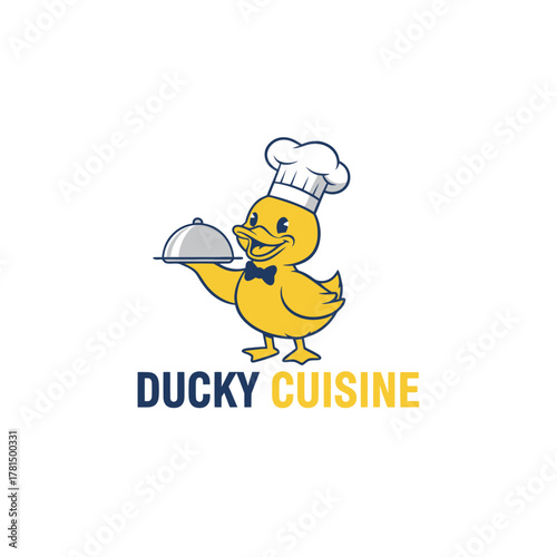 Ducky Cuisine Chef Duck Mascot Restaurant Logo