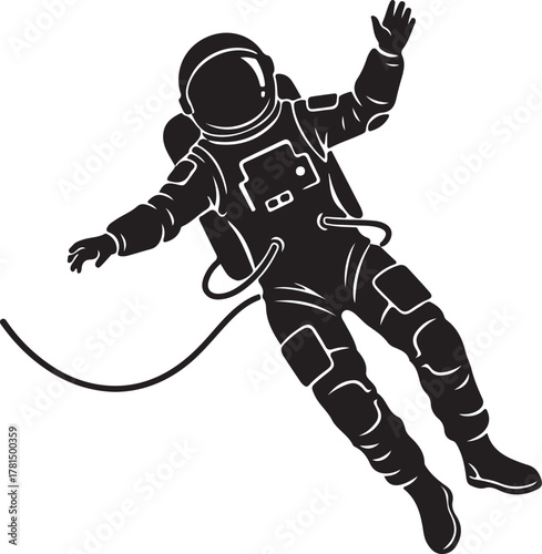 Floating Astronaut Silhouette Icon - Spaceman in Zero Gravity Space Suit Vector Graphic