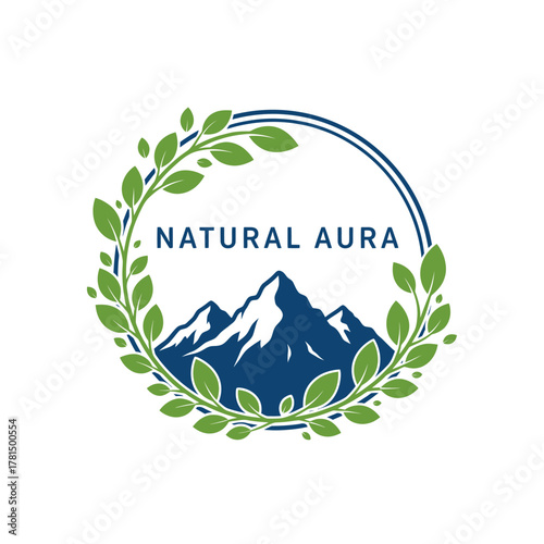 Natural Aura Mountain Leaf Wreath Circle Logo