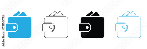 Sleek wallet icon set representing modern finance and digital payments, ideal for apps or websites needing a secure and stylish look for financial transactions.