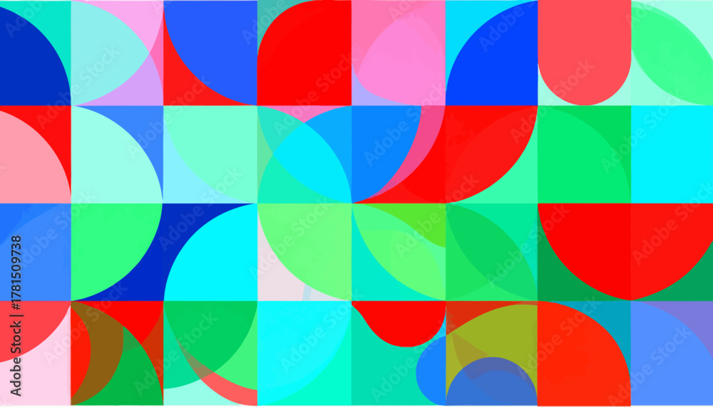 Obraz premium Geometric Abstract Pattern with Circles and Squares in Vibrant Colors.