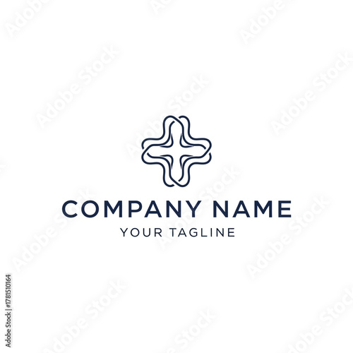 Abstract intertwined line art cross symbol logo design.