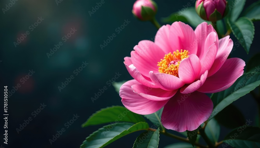 Fototapeta premium Bold blooming peony & foliage, rich jewel tones, wallpaper pattern, floral pattern, mural