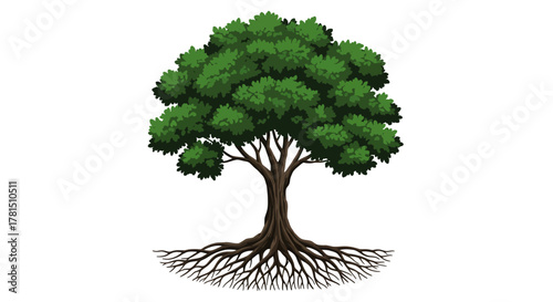 Majestic Tree with Spreading Roots A Natural Illustration