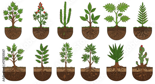 Collection of Diverse Plants Growing in Soil Botanical Diversity