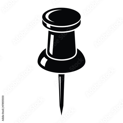 Black pushpin on white background office stationery