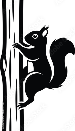 Silhouette of a squirrel climbing a tree, , showcasing its agility and natural habitat in the forest