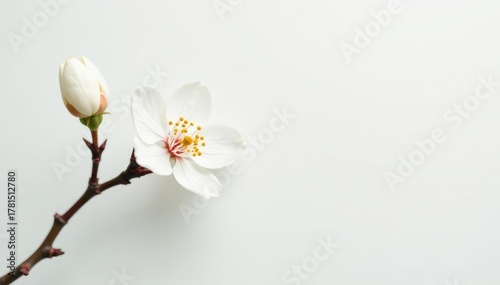 Delicate white blossom against pure white background, texture, whimsical