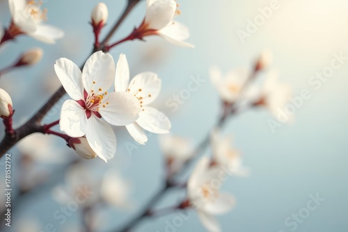Delicate white blossoms on pristine background, bright, background