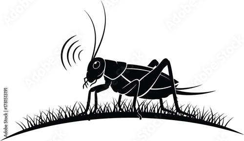 Silhouette of a cricket chirping a hill insect and nature concept vector illustration