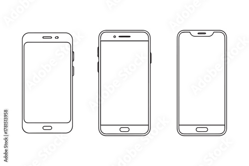 smartphone lineup vector outlines three mobile designs home button notch