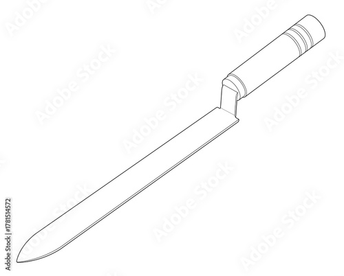 Honeycomb Uncapping Knife. Vector illustration of an isolated beekeeper's tool on a white background, showcasing a specialized knife used for beekeeping tasks.
