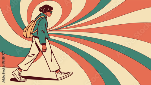 Psychedelic groovy spiral composition with bold wavy curves and liquid-like swirling forms, forming a funky seamless vector texture. Retro abstract design with energetic motion, organic flow, and trip