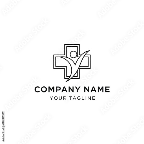 Health and wellness logo with a cross and human figure.