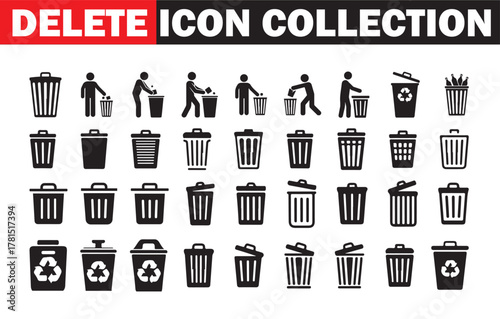 Delete and Clean Icons · Waste Bin Vector Design Collection