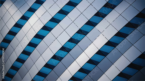 Diagonal Pattern Of Blue And Grey Diamond Shaped Panels On A Building Facade Keywords: architecture, building, facade, pattern, diagonal