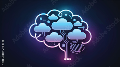 Neon Brain Cloud Network Digital Art technology