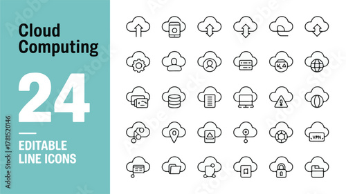Cloud Computing Icons A Comprehensive Set of 24 Editable Line Icons for Data and Technology