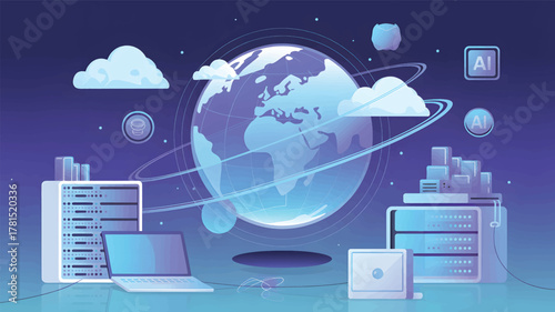 Global network servers and artificial intelligence concept