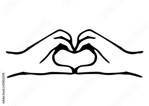 手でハートを作るイラスト＿モノクロ