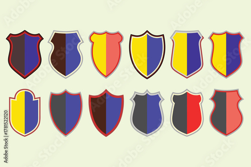 Vibrant collection of diverse heraldic shields and ornate crests in various classic and modern shapes