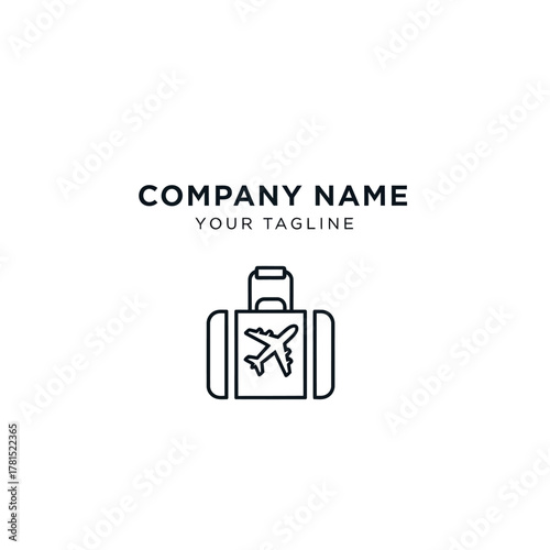 Minimalist Luggage Icon with Airplane Symbol for Travel Company.