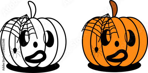 Illustration of a carved pumpkin with a spooky bat-shaped face, perfect for Halloween designs, party decor, stickers, or seasonal graphics.