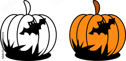 Illustration of a carved pumpkin with a spooky bat-shaped face, perfect for Halloween designs, party decor, stickers, or seasonal graphics.