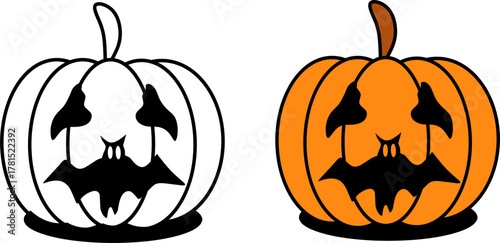 Illustration of a carved pumpkin with a spooky bat-shaped face, perfect for Halloween designs, party decor, stickers, or seasonal graphics.