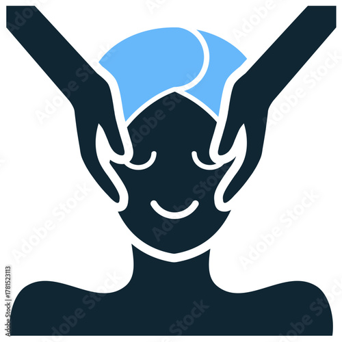 Facial massage icon vector. Ideal for beauty treatment, spa, and cosmetology themes. This icon symbolizes skincare, relaxation, and face pampering services. Perfect for salons.