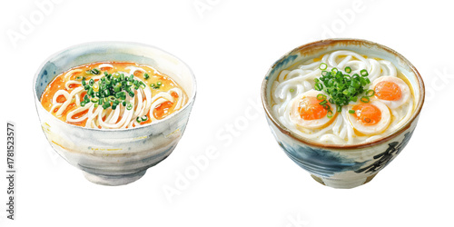 japanese udon watercolor vector illustration