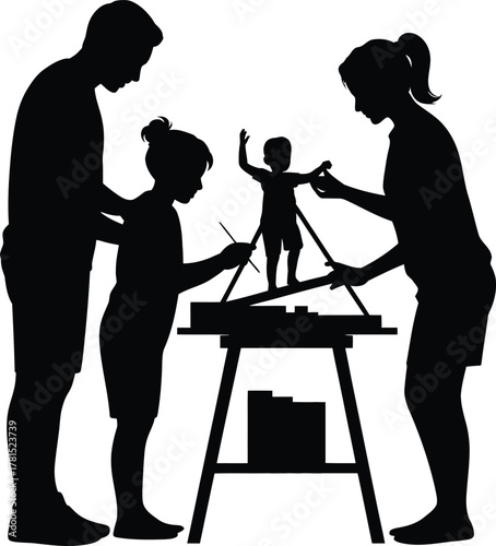Family art project sculpture silhouette representing togetherness and creativity