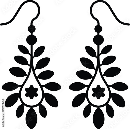 Elegant filigree teardrop earrings jewelry design silhouette