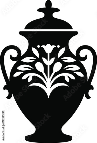 Antique lidded urn with intricate floral decoration elegant silhouette design