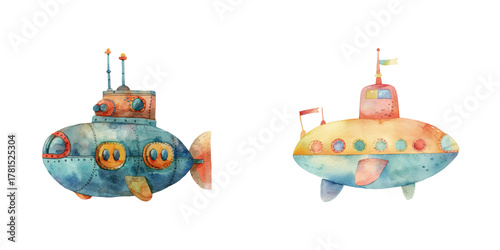 submarine watercolor vector illustration
