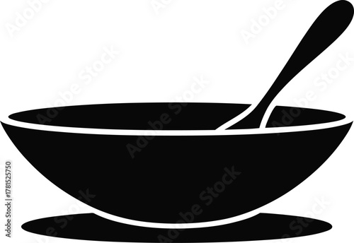 Simple silhouette of a serving bowl with a spoon for dinner service icon