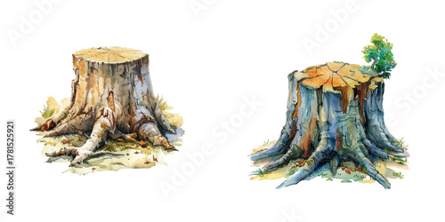 tree stump watercolor vector illustration