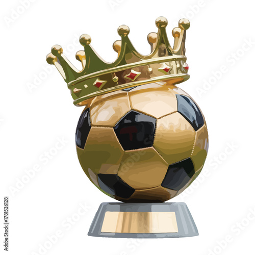 Golden soccer ball trophy with a regal crown symbolizing championship victory and athletic achievement