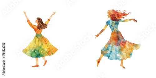 woman dancing at party watercolor vector illustration
