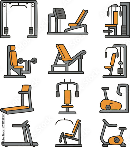 gym machines sets vector  vector illustration