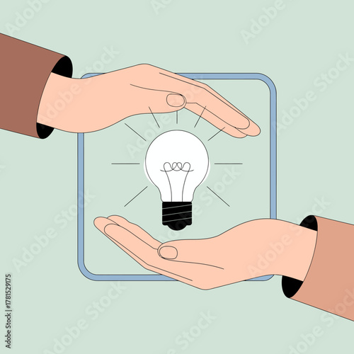 A visually striking concept illustrating hands enveloping a light bulb, showcasing the significance of protective care for promising ideas and the creative process in design.