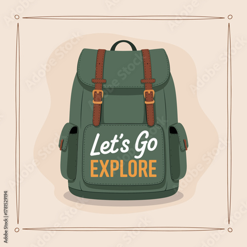 A contemporary green backpack with chic leather accents stands against a soft background, representing the spirit of adventure and the thrill of exploration.
