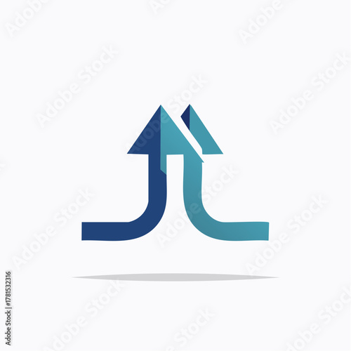 Abstract dual arrow symbol illustrating progression and unified direction