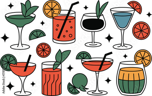 Wallpaper Mural Colorful Cocktail Drinks and Slices of Citrus with Sparkles beverage alcohol Torontodigital.ca