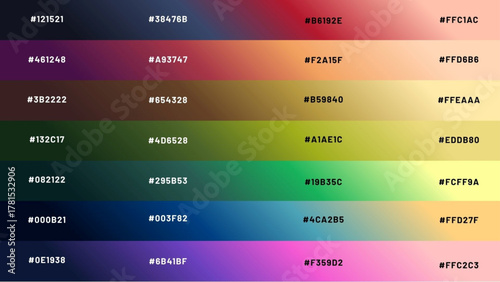 a combination of four color palettes with various color combinations and one code