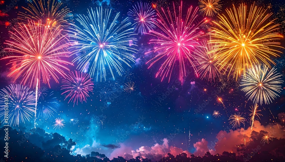 Fototapeta premium Colorful fireworks illuminating the night sky with dazzling explosions of light