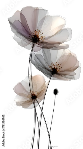 Delicate ethereal flowers with translucent petals create an elegant modern artistic floral arrangement.